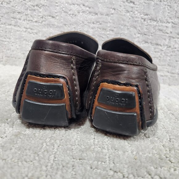 Gucci 101133 Mens Size US 8D Dark Brown Leather Gold Horsebit Driving Loafers - Picture 5 of 13